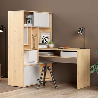 Giant Lobelia Corner Desk with Bookcase Jackson Hickory/White - Giant Lobelia