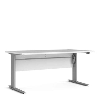 Desk 150cm in White with Height Adjustable Legs with Electric Control in Silver Grey Steel - Giant Lobelia