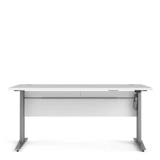 Desk 150cm in White with Height Adjustable Legs with Electric Control in Silver Grey Steel - Giant Lobelia