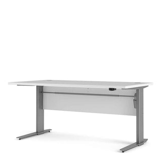 Desk 150cm in White with Height Adjustable Legs with Electric Control in Silver Grey Steel - Giant Lobelia