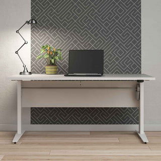 Desk 150cm in White with Height Adjustable Legs with Electric Control in Silver Grey Steel - Giant Lobelia