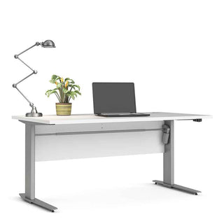 Desk 150cm in White with Height Adjustable Legs with Electric Control in Silver Grey Steel - Giant Lobelia