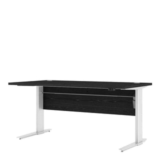 Desk 150cm in Black Woodgrain with Height Adjustable Legs with Electric Control in White - Giant Lobelia