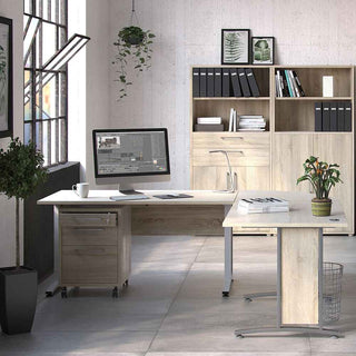 Desk 150cm in Oak with Height Adjustable Legs with Electric Control in White - Giant Lobelia