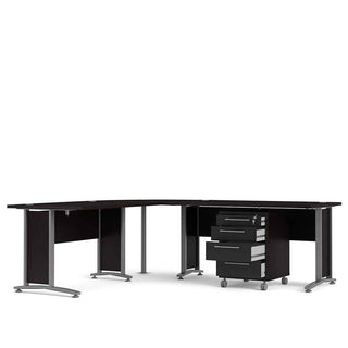 Corner Desk Top in Black Woodgrain with Silver Grey Steel Legs - Giant Lobelia