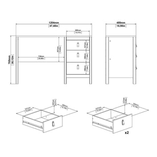 Barcelona Desk 3 Drawers in White - Giant Lobelia