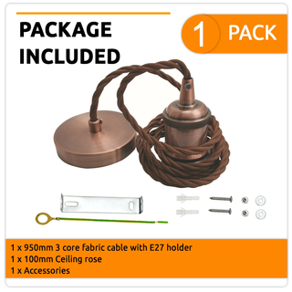 Vintage Copper Metal Ceiling Fitting BrownTwisted Braided Flex 2m E27 Lamp Holder Pendant Light~3822 - Giant Lobelia