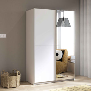 Babetta 2 Door Sliding Wardrobe in Matt White with Mirrored Door - Giant Lobelia