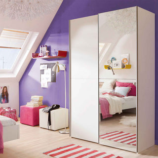 Babetta 2 Door Sliding Wardrobe in Matt White with Mirrored Door - Giant Lobelia