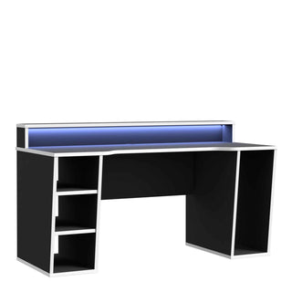 Black Gaming Desk with White Trim and Colour Changing LED - Giant Lobelia