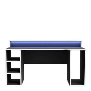 Black Gaming Desk with White Trim and Colour Changing LED - Giant Lobelia