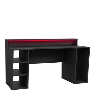 Black Gaming Desk 2 Shelves with Colour Changing LED - Giant Lobelia