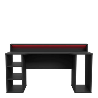 Black Gaming Desk 2 Shelves with Colour Changing LED - Giant Lobelia