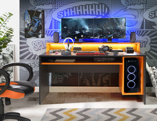 Black/Orange Gaming Desk with Colour Changing LED - Giant Lobelia