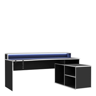 Black Storage Gaming Desk 3 Shelves with Colour Changing LED - Giant Lobelia