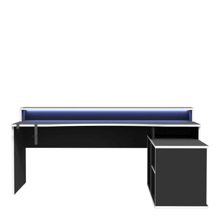 Black Storage Gaming Desk 3 Shelves with Colour Changing LED - Giant Lobelia