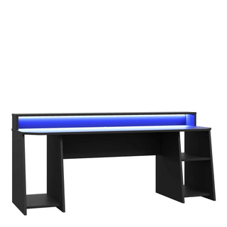 Wide Black Gaming Desk with Colour Changing LED - Giant Lobelia