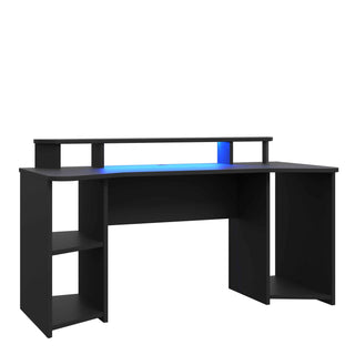 Curved Black Gaming Desk with Colour Changing LED - Giant Lobelia