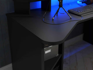 Curved Black Gaming Desk with Colour Changing LED - Giant Lobelia